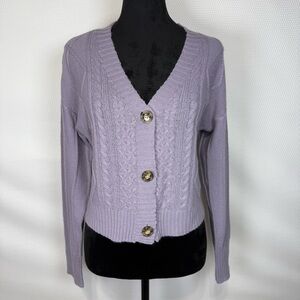 Full Circle Trends Lavender Cable Knit Cropped Cardigan Sweater Medium